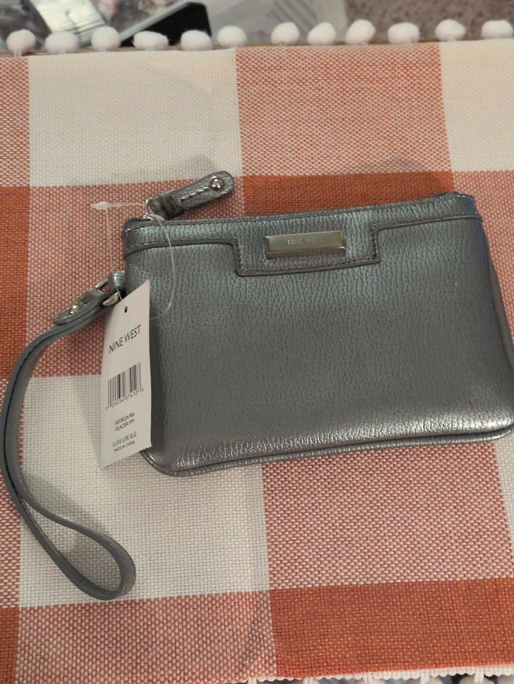 Nine West Silver Metallic Wristlet Clutch with Strap